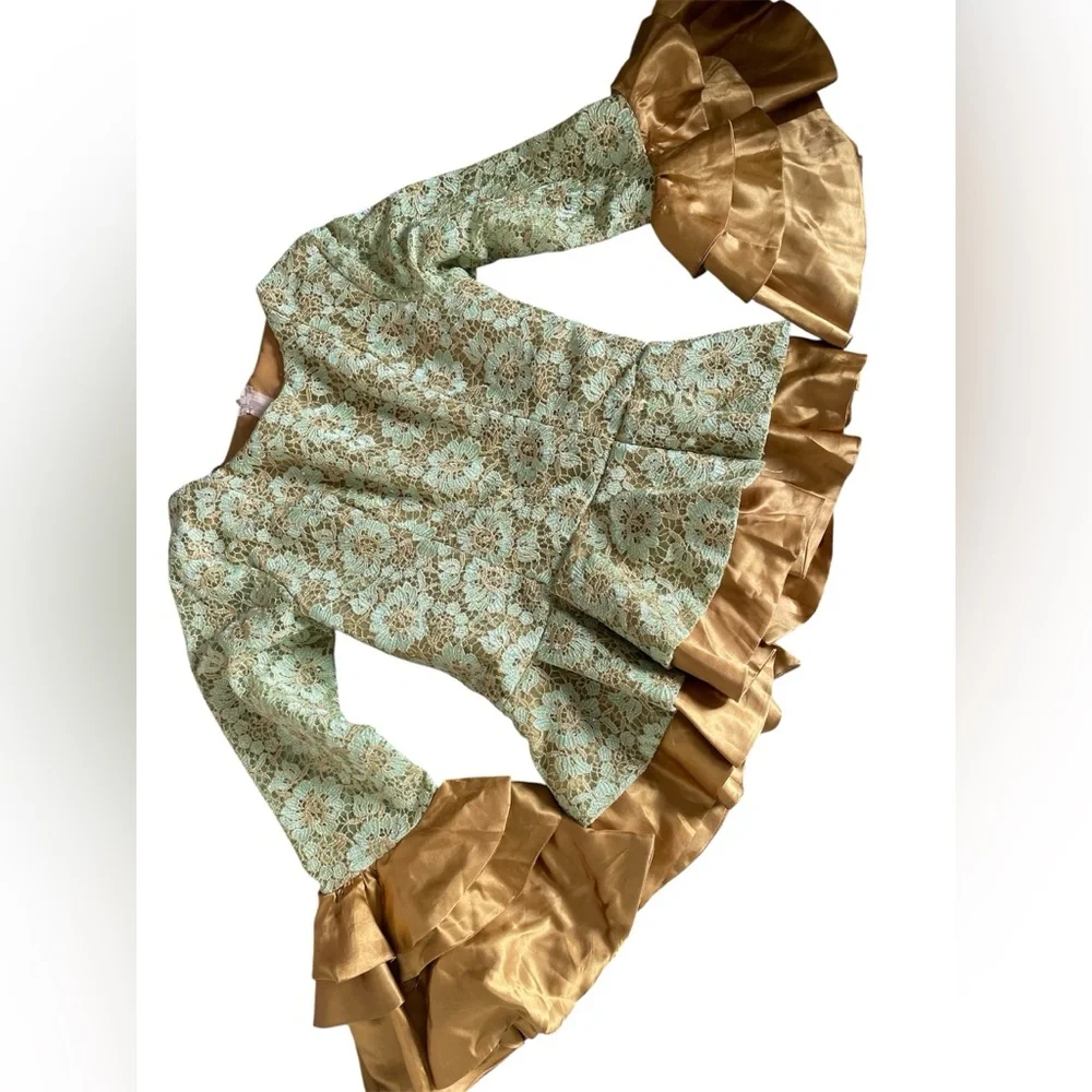 Nigerian lace Aso Ebi two-piece set peplum top with dramatic ruffled sleeves - Picture 6 of 6